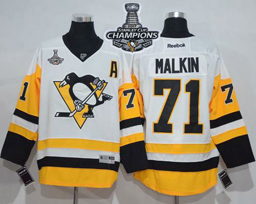 Penguins #71 Evgeni Malkin White New Away Stanley Cup Finals Champions Stitched NHL Jersey - Click Image to Close